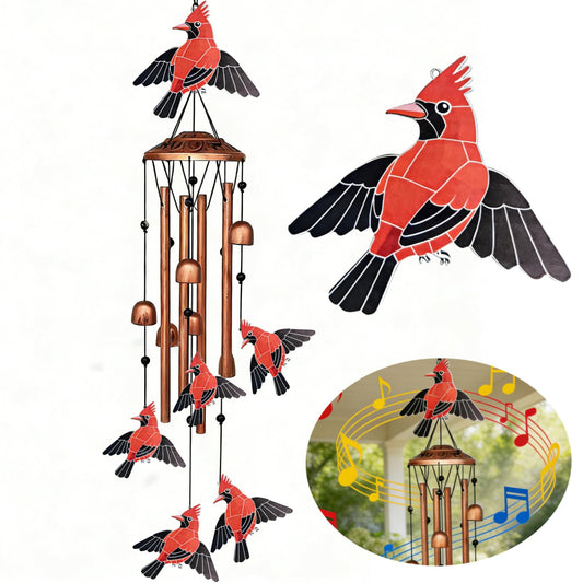 Cardinal Wind Chimes for Outside, Metal Bird Wind Chime with Aluminum Tubes, Garden & Porch Outdoor Decor, Red Cardinal Yard Decoration Gift