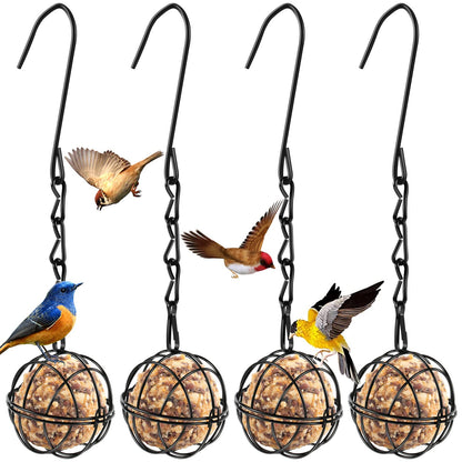 Abizarch 4 Pack Suet Ball Bird Feeder Set, Metal Bird Feeding Station Kit with Hanging Chain, Squirrel Proof Bird Feeders for Outside ，Hanging Hummingbird Feeders for Wild Birds Outdoor Garden