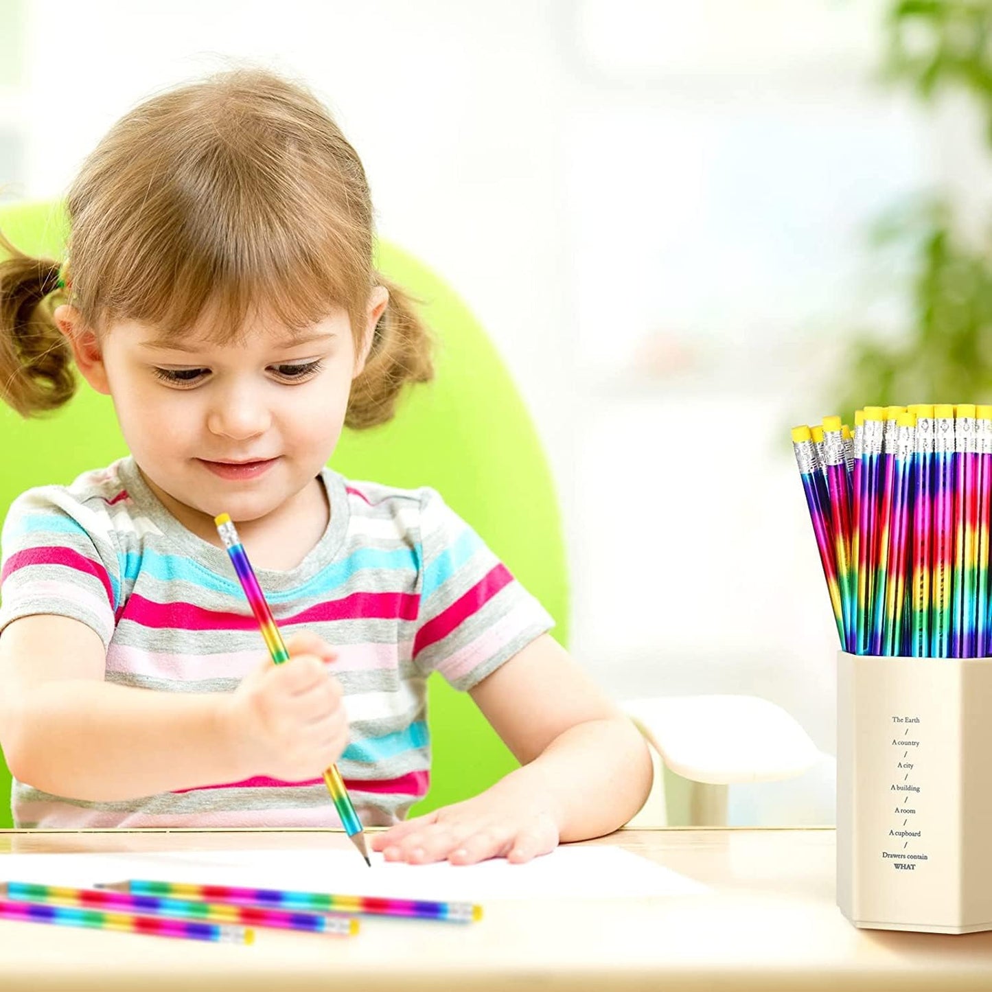 96 Pieces Rainbow Color Pencils Colorful Wood Pencils Rainbow Pencils Bright Tie Dye Round Pencils with Eraser Top Pencil Fun Pencil for Home Office School Classroom Rainbow Party Favors