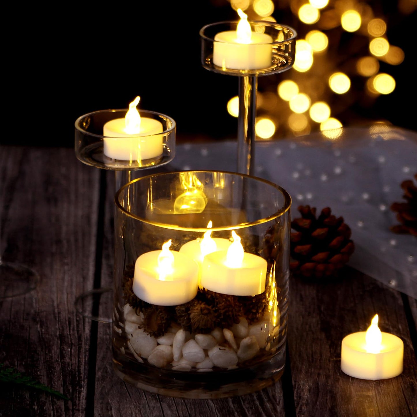 AGPtEK Timer Flickering Flameless LED Small Tealight Battery-Operated Tealights for Wedding Holiday Party Home Decoration 24pcs(Warm White)