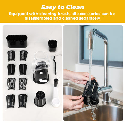 Vihoom Rotary Cheese Grater, 5 in 1 Interchangeable Blades Cheese Shredder, Mandoline Slicer for Kitchen with Cleaning Brush & Bonus Storage Box for Blades (Black)