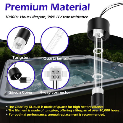 6472-841 Clear Ray XL Replacement Bulb for Jacuzzi Spa J-200 J-300 J-400, UV Bulb Replacement for Sundance Spas Hot Tub (1)