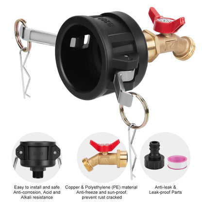 WADEO 330 275 Gallon IBC Tote Fittings, IBC Tote Adapter 2 inch Cam Lock for Garden Hose 3/4 inch Outlet, with Valve Control 2 Hose Adapters and Seal