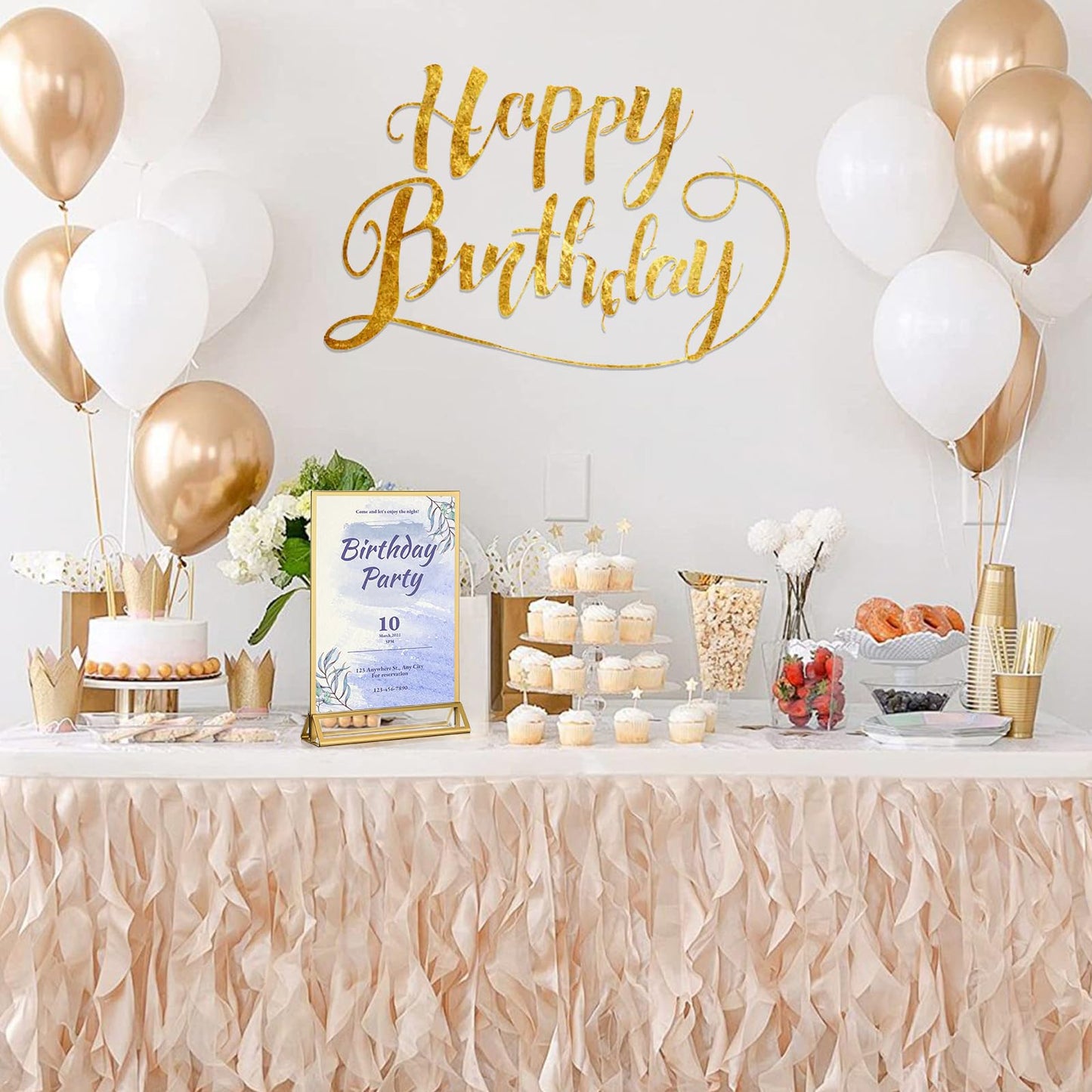 RUITENG 12 Pack Acrylic Sign Holder, 4x6 Clear Gold Frame Display Stand, Double Sided Picture Menu Flyer Holders, Wedding Table Number Frames for Cards Photo Party Decoration (4" x 6")
