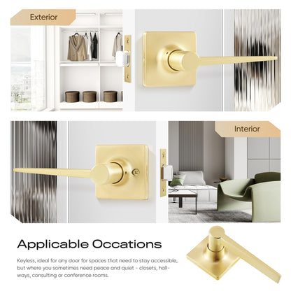 Leydebong 1 Pack Gold Door Lever Modern Brushed Door Knobs Keyless Hallway Closet Passage Door Levers for Interior Door Use