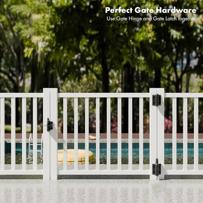 Self Closing Gate Hinges Heavy Duty 2-Pack - Adjustable Spring Tension Alignment Legs, Weather-Resistant for Wood/Vinyl/Metal Gates, Black