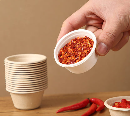 Yesland 200 Pack 2 Oz Natural Bagasse Fiber Cups with Lids, Paper Tasting Cups Disposable Sample Food Cup, Compostable Sauce Containers for Snack Tasting Charcuterie