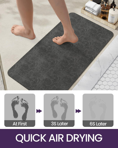 DEXI Thin Bath Mat Absorbent Quick Dry, 17x32 Rubber Non Slip Bathroom Rug, Washable Shower Floor Bathmat for Bathtub, Sink, Grey