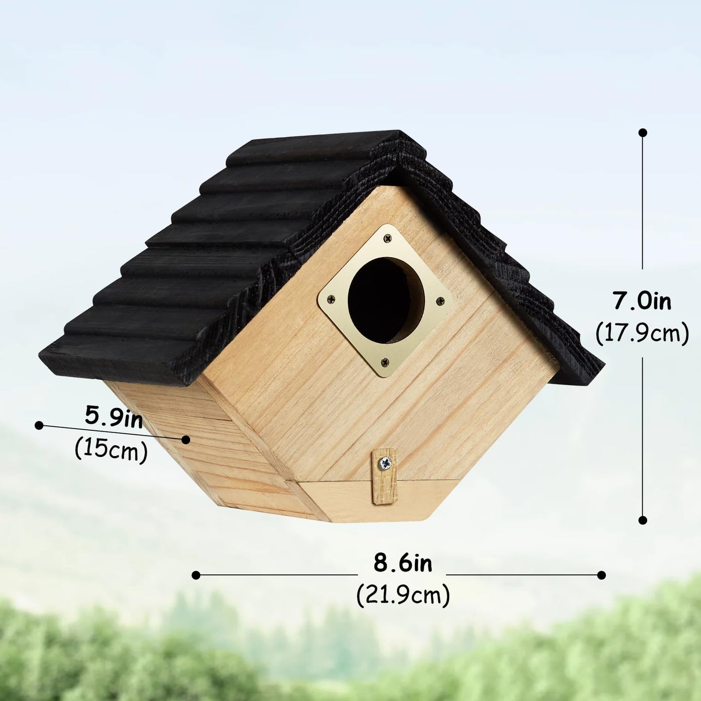 Bird House for Outside, Outdoor Bird Houses for Bluebirds, Finches & Cardinals - Natural Wooden Bird Nest with Easy Clean Design, Hanging Garden Decoration (8.5 x 6 x 6.8 Inch)