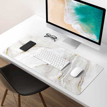 Atufsuat Extended Gaming Mouse Pad, XXL Large Desk Pad 30 x 14 Inch, Big Computer Keyboard Mousepad, Waterproof Mouse Mat with Stitched Edges and Non-Slip Base for Women Office Gaming, White Marble