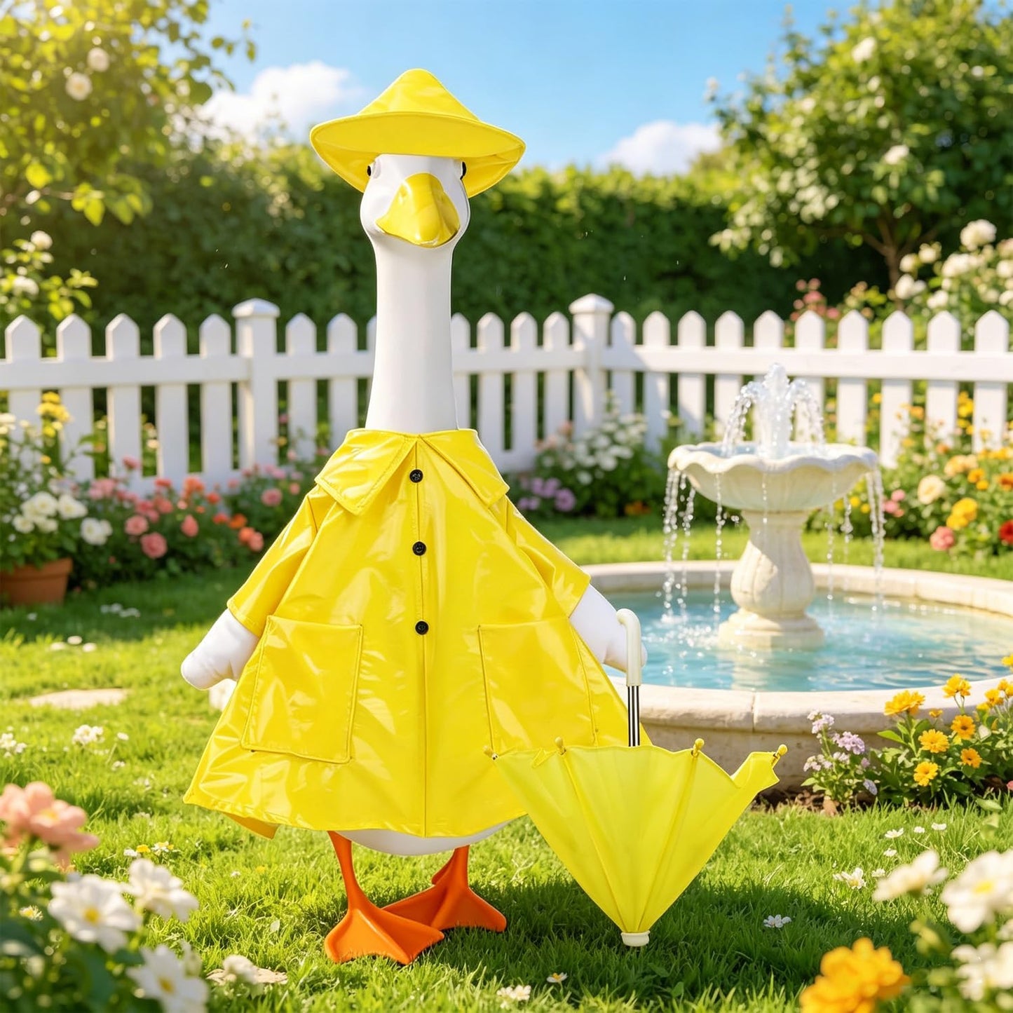 Porch Goose Raincoat Outfit, Waterproof Lawn Porch Goose Outfits with Umbrella & Hat for 23" Statue, Outdoor Patio Garden Yard Decoration (B)