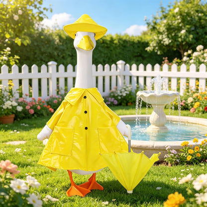 Porch Goose Raincoat Outfit, Waterproof Lawn Porch Goose Outfits with Umbrella & Hat for 23" Statue, Outdoor Patio Garden Yard Decoration (B)