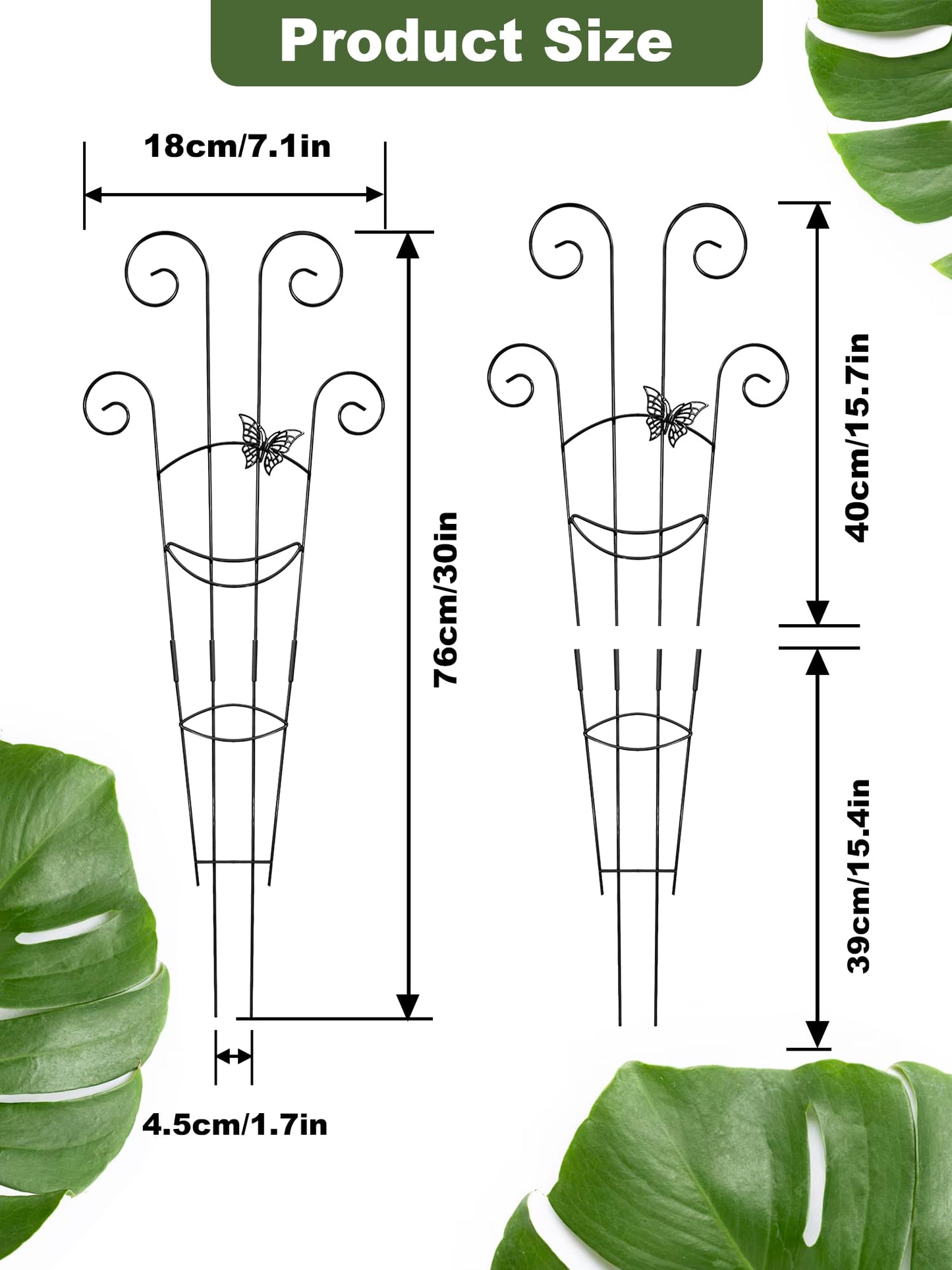 4 Pcs Butterfly Plant Trellis for Climbing Plants Indoor, 76cm Expandable Garden Metal Trellis for Potted Plants Outdoor, Houseplant Climber Support for Ivy Pothos Monstera Hoya Flower (Black)