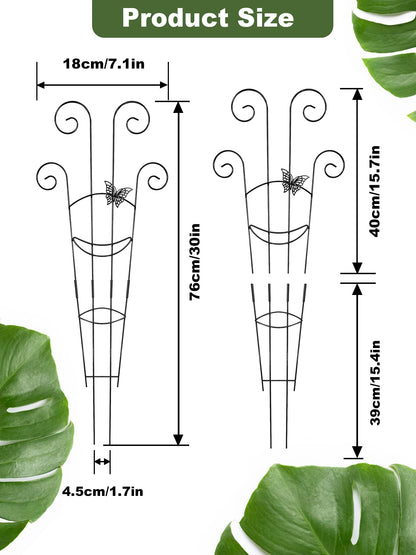 4 Pcs Butterfly Plant Trellis for Climbing Plants Indoor, 76cm Expandable Garden Metal Trellis for Potted Plants Outdoor, Houseplant Climber Support for Ivy Pothos Monstera Hoya Flower (Black)