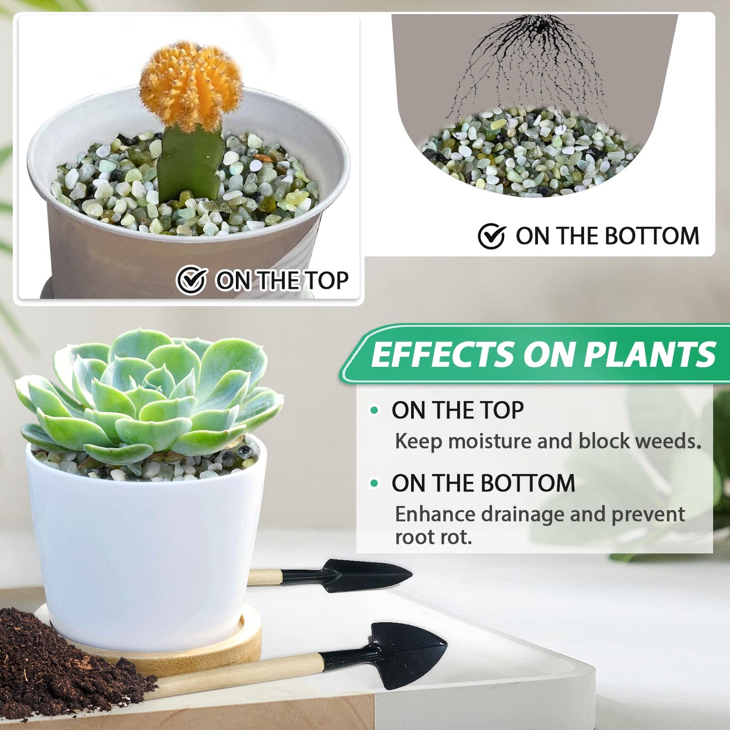 Succulent Rocks for Plants Tiny Pebbles for Planters Pea Gravel Bulk Course Sand Soil Small Decorative Stones for Indoor Bonsai Pots Cactus Top Dressing Aquarium Garden Landscape,Green,4.8LB