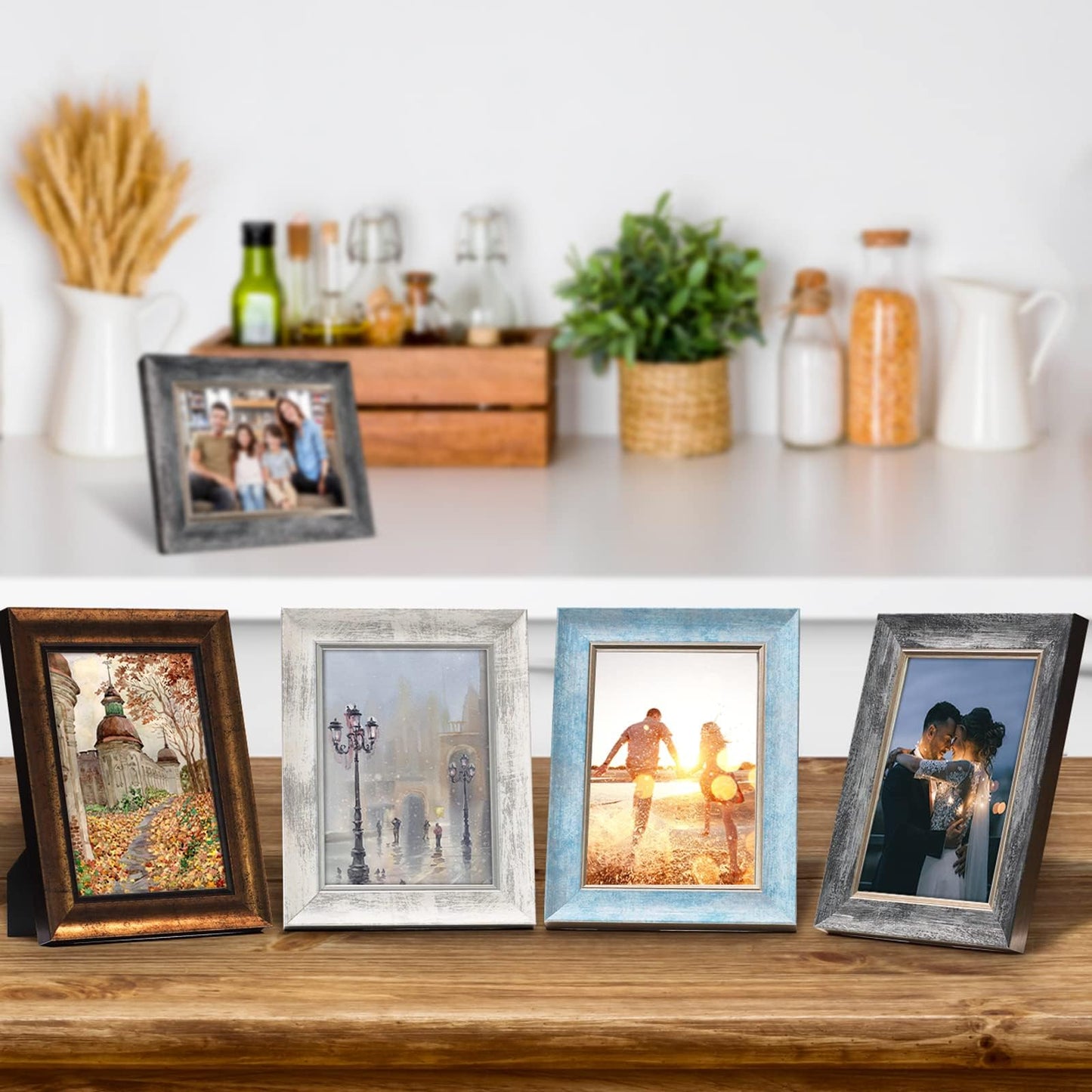 5x7 Picture Frames Set of 4 Rustic Retro Photo Frame with HD plastic cover for all Mount and Tabletop Display Family Friends Wedding Gift