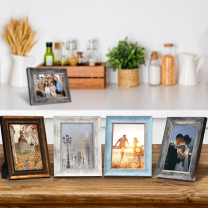 5x7 Picture Frames Set of 4 Rustic Retro Photo Frame with HD plastic cover for all Mount and Tabletop Display Family Friends Wedding Gift