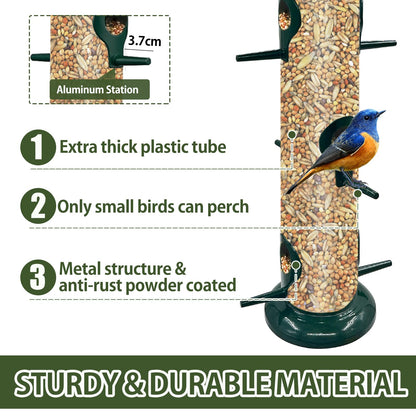2Pack Metal Bird Feeders Hanging Tube for Garden – Wild Bird Seed Feeder with 6 Feeding Ports, Steel Hanger, Weatherproof Hanging Bird Feeder for Small Birds, Niger Seeds & More