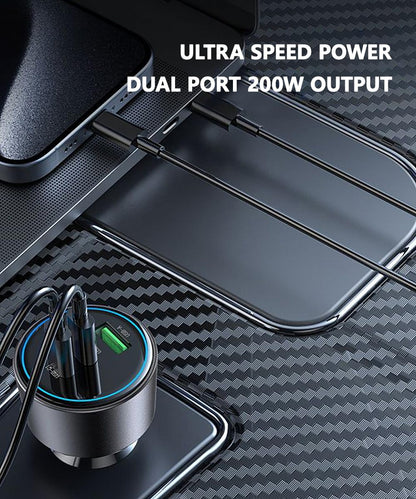 200W Car Charger, USB C Car Charger PD3.0 QC4.0 PPS Fast Charging Car Adapter with 2 100W USB C Cable 3 Port Type C Cigarette Lighter for Dell XPS, MacBook, iPhone 16 15 14, Galaxy S24 Ultra, iPad Pro
