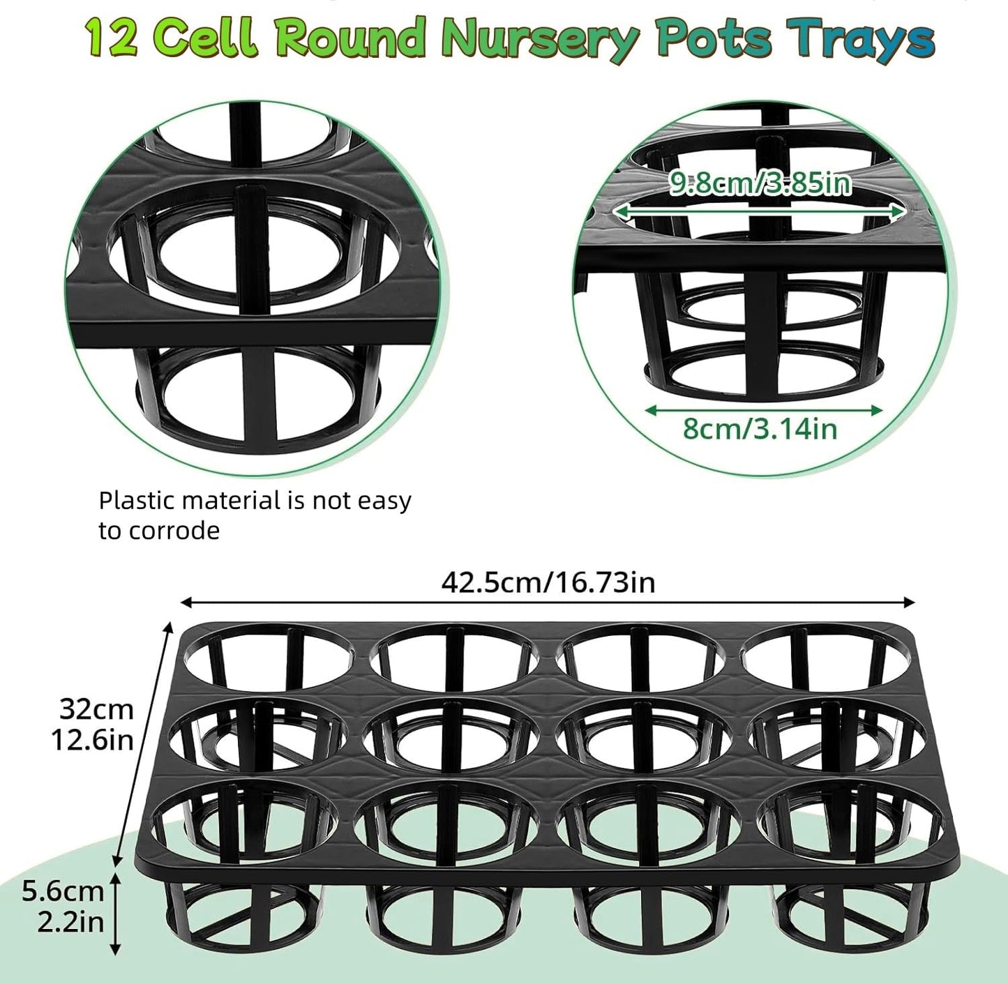 12 Cell Nursery Planter Pots Trays, 6-Pack Seed Starter Pots Moving Trays, Plant Pot Shuttle Carry Holder and Trays for 4 inch Round Plastic Nursery Pots Flowerpot Carrier Transporting