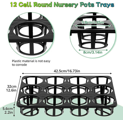 12 Cell Nursery Planter Pots Trays, 6-Pack Seed Starter Pots Moving Trays, Plant Pot Shuttle Carry Holder and Trays for 4 inch Round Plastic Nursery Pots Flowerpot Carrier Transporting