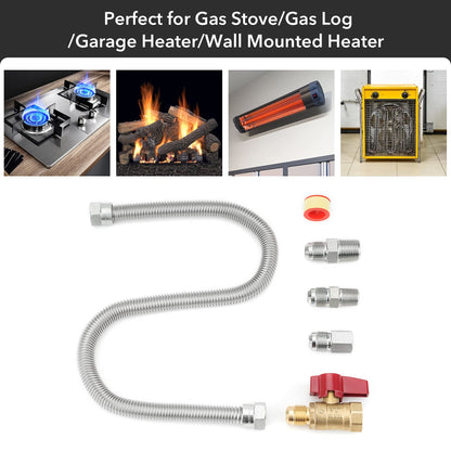 Stanbroil One Stop Gas Appliance Hook Up Kit, Brass Gas Ball Valve and Flexible Gas Connector with Fittings for Garage Heaters, Gas Stoves, Wall Mounted Heaters, Gas Fireplace and Gas Dryer