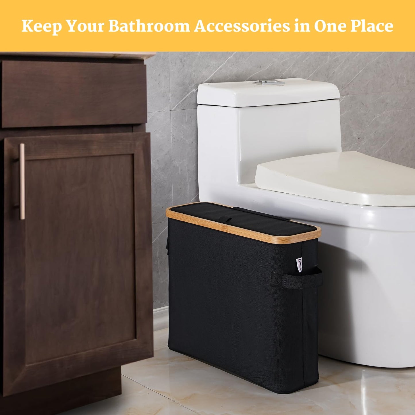 Large Toilet Paper Storage Basket Box with Lid for Mega Rolls, Extra Toilet Paper Storage Holder Stand Tissue Organizer Box for Bathroom, Slim Toilet Roll Container Storage Bin, Black