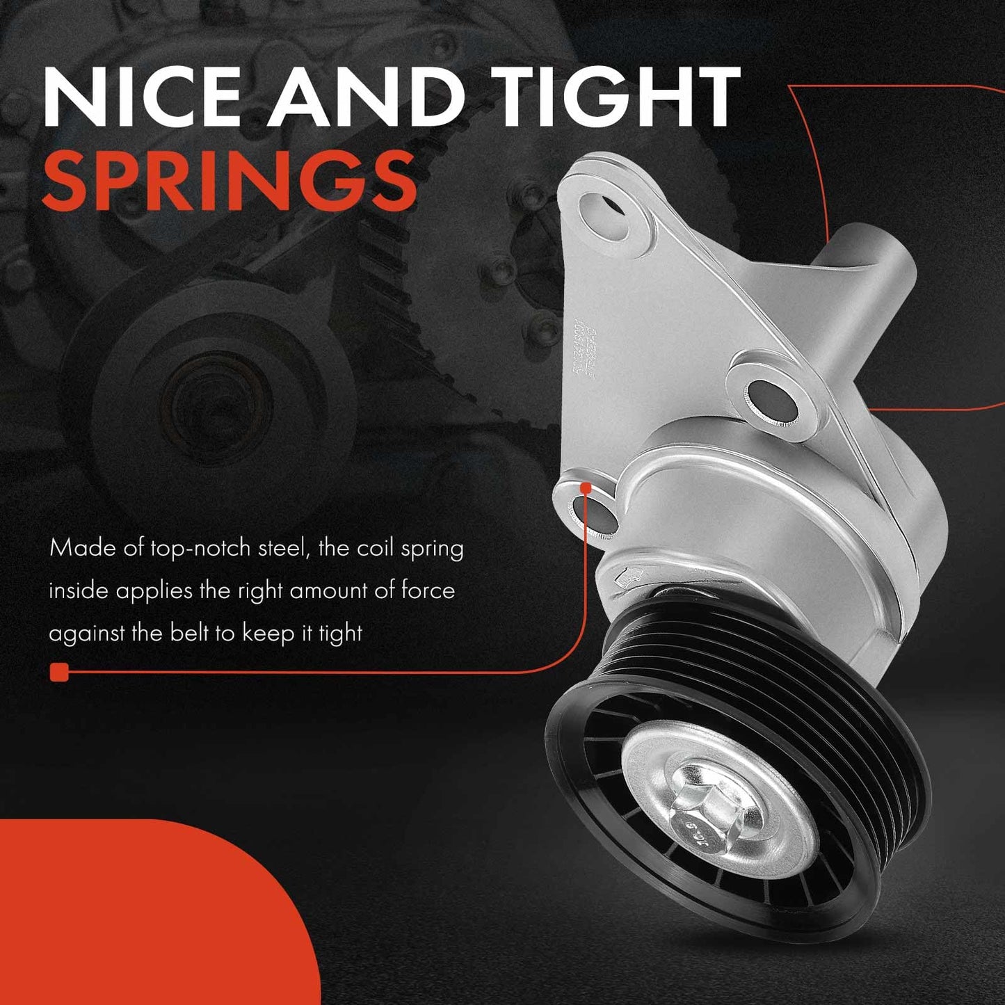 A-Premium Belt Tensioner Assembly with Pulley Compatible with Chevrolet, GMC, Cadillac - Silverado, Savana, Suburban 1500, Tahoe, Sierra, Escalade, Rainier - V8 4.8L, 5.3L, 6.0L, 6.2L