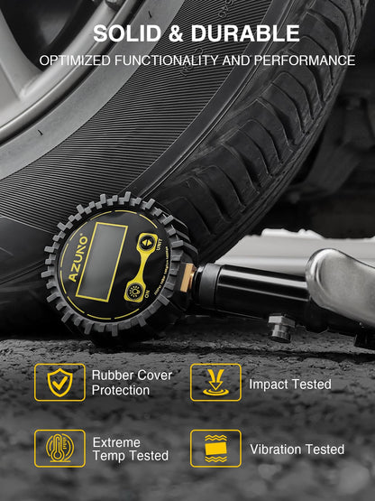 AZUNO Digital Tire Inflator with Pressure Gauge, 200 PSI, Heavy Duty Air Compressor Accessories, w/Rubber Hose Lock on Air Chuck and Quick Connect Coupler (Standard)