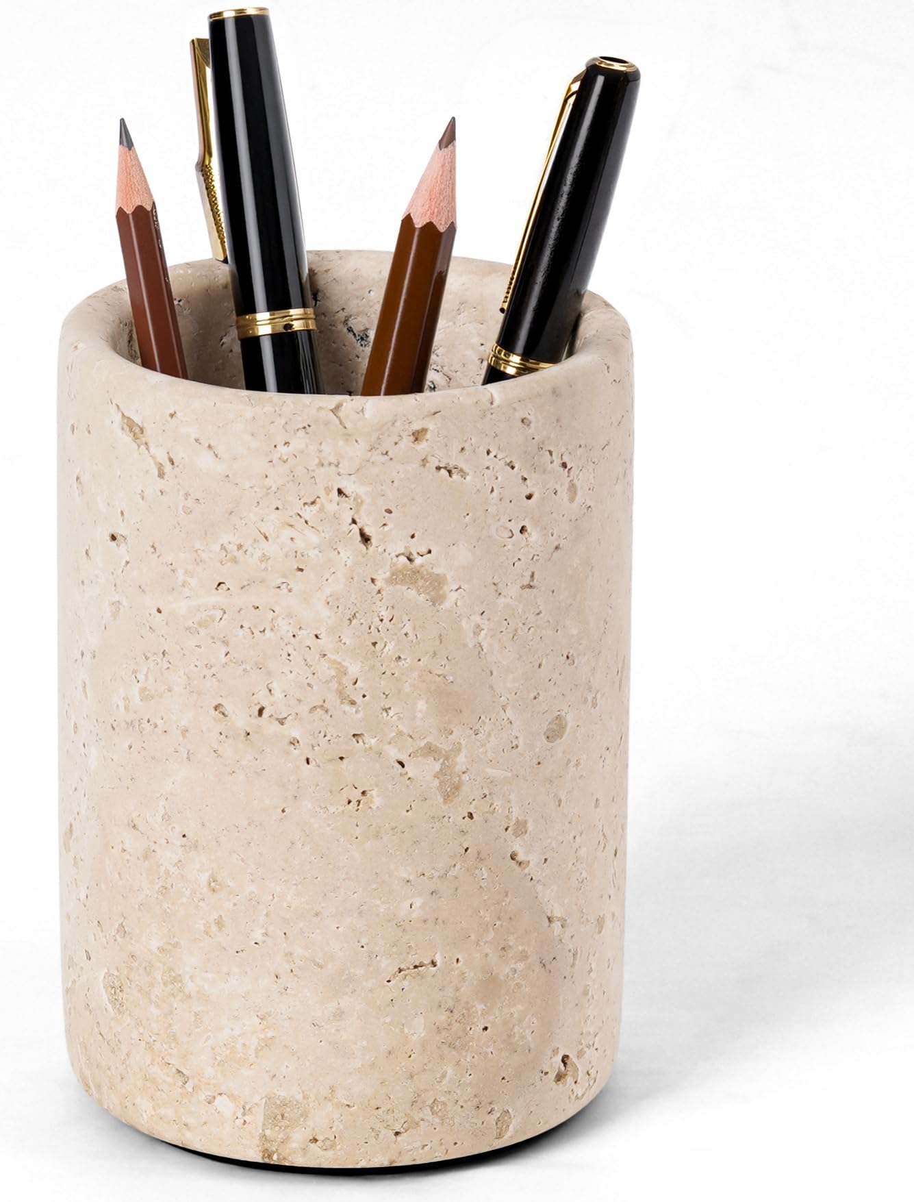 Radicaln Marble Pen Holder 4" Travertine Handmade Desk Organizer, Pencil & Pen Stand for Office, Home, Makeup Accessories, Premium Marble Stationery Holder