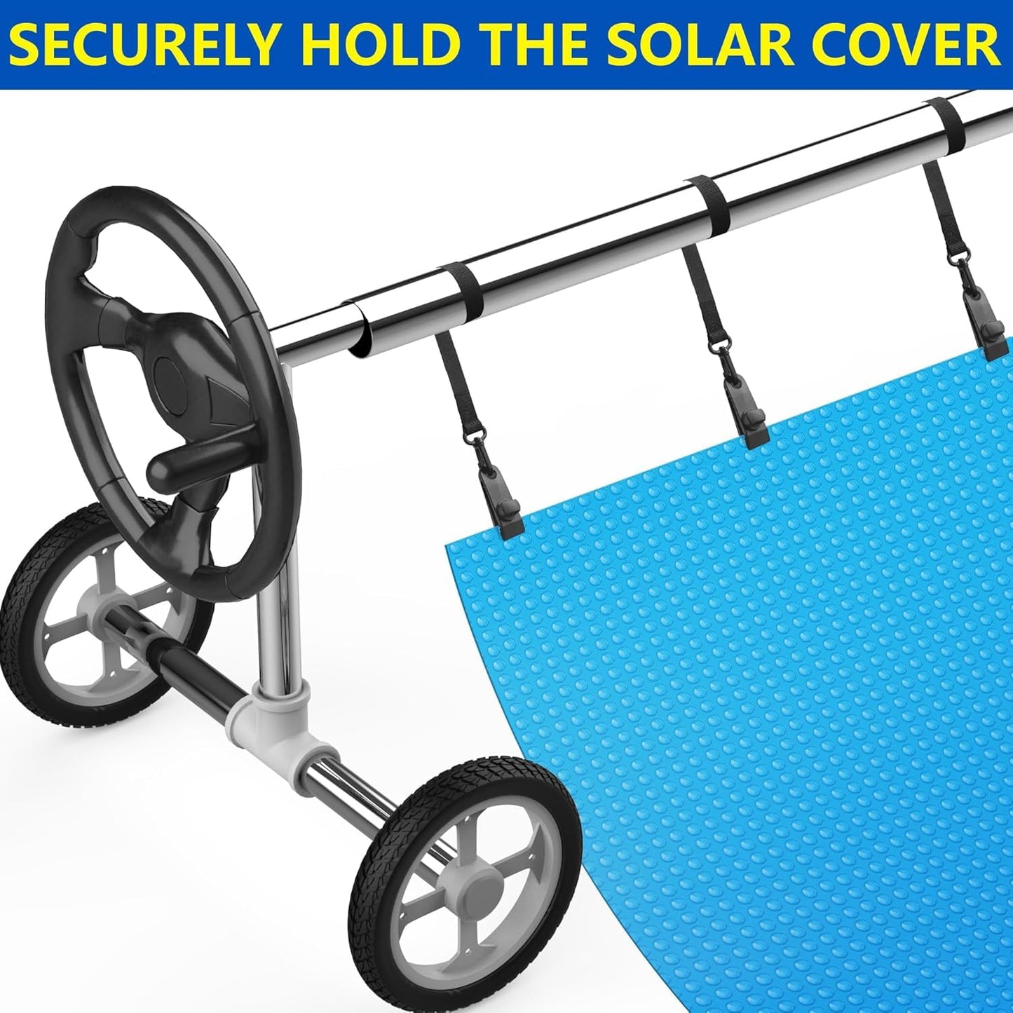 codree 36 Pcs Pool Solar Cover Reel Attachment Kit, Inground Swimming Pool Solar Cover Straps and Clips, Solar Blanket Strap Kit Including 12 Straps with Hooks, 12 Clips and 12 Touch Fastener