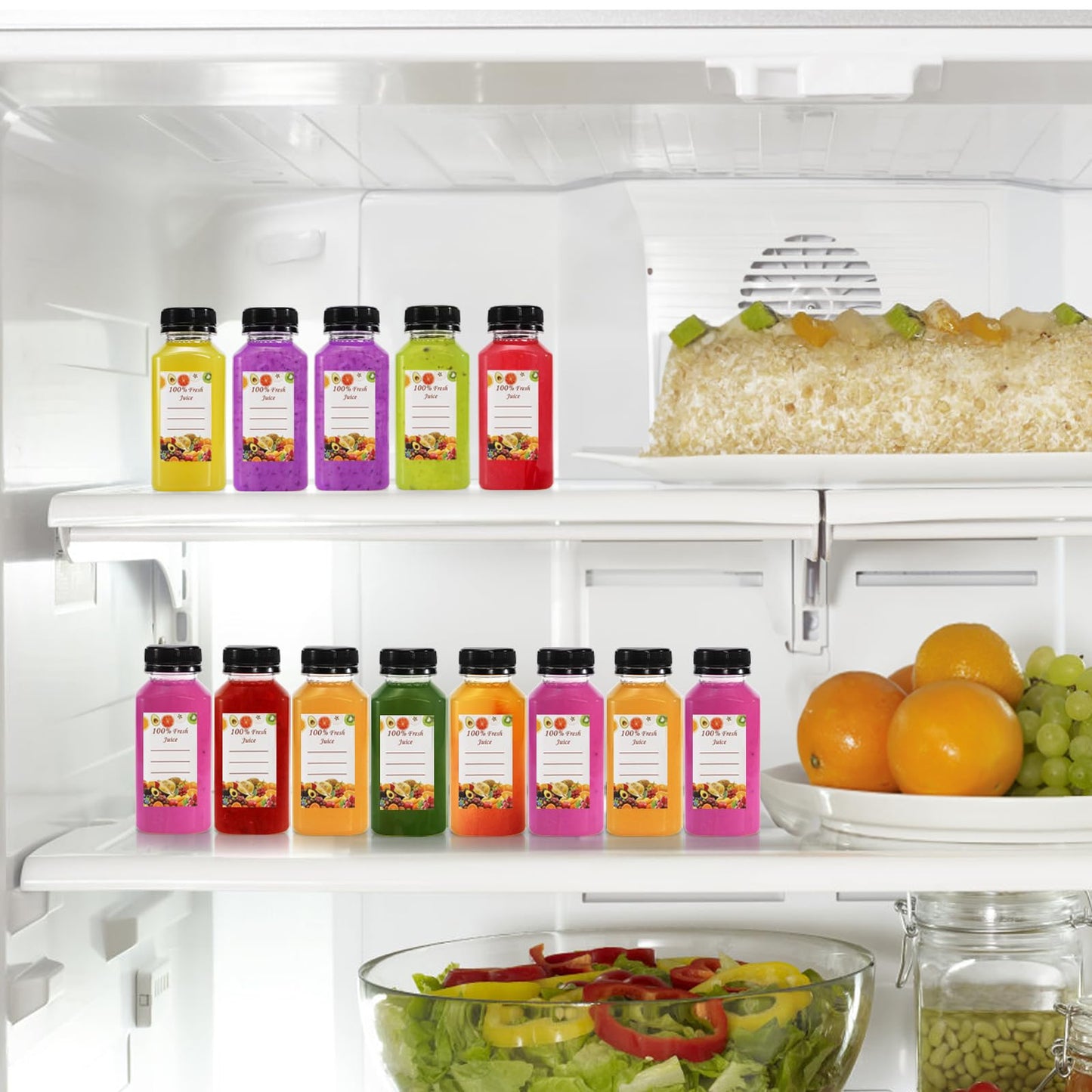 Cedilis 25 Pack 8 oz/250ml Plastic Juice Bottles, Clear Juice Drink Containers with Lids, Bulk Beverage Reusable Bottles for Making Juice, Milk, Salad Dressing, Smoothie