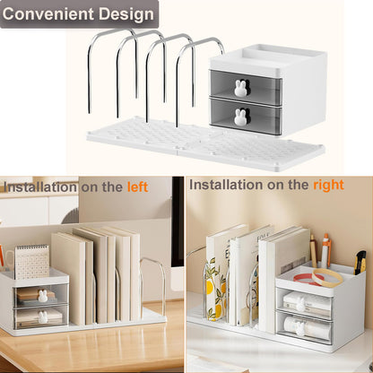 Desk Organiser with File Holder & Drawers, Versatile Desk Tidy Stationery Storage Pen Holder, Large Capacity Desktop Organizer for School Office Home (White)