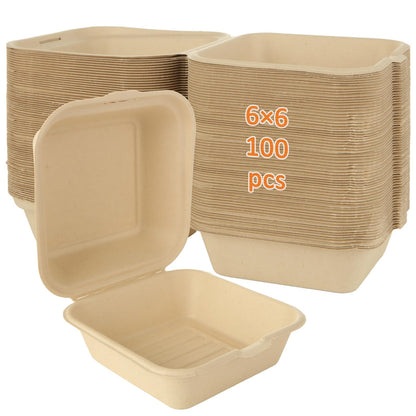 MUXHEL 100Pcs 6x6 Clamshell To Go Food Containers Disposable, Clamshell Take Out Containers with Lid, Clamshell Meal Prep Containers for Dessert, Salads, Pasta, Sandwiches