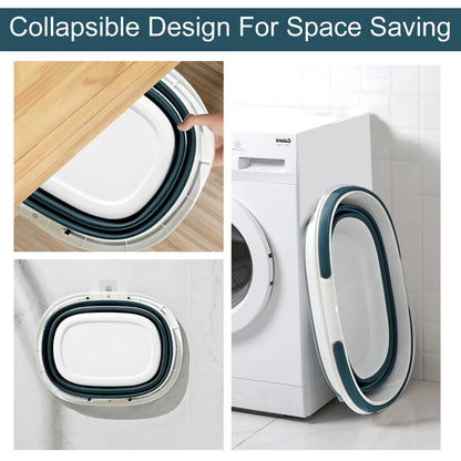 Collapsible Mop Bucket with Handle for Cleaning,16L(4.2 Gallons) Silicone Square Mopping Bucket,Space Saving， Small Cleaning Mop Buckets for Household Outdoor Car Washing Tub Plastic Storage (Blue)