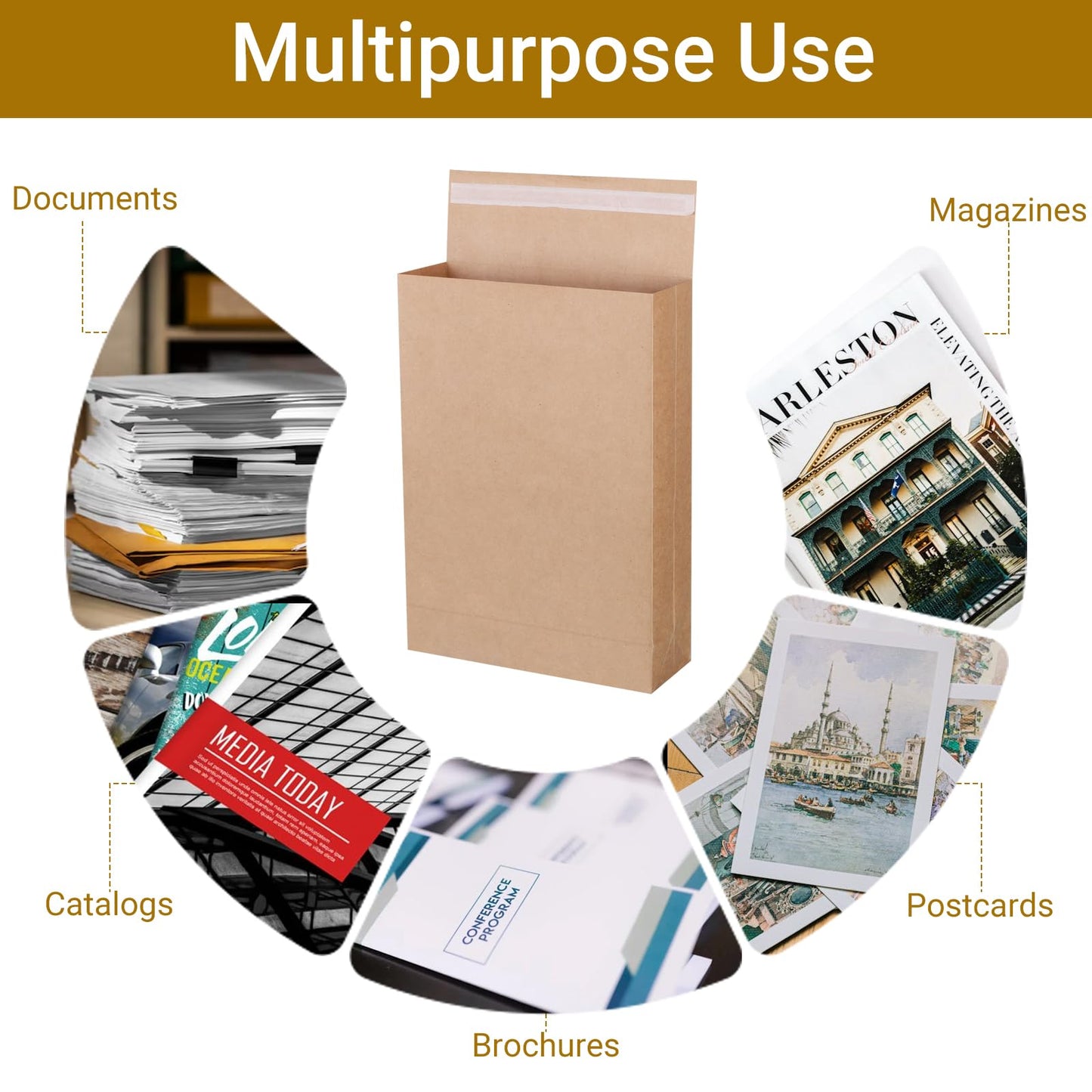 zmybcpack 25 Pack 9.4" x 13.2" Large Expandable Envelopes, Kraft Expansion Envelopes Peel and Seal Catalog Envelope for Documents, Magazines, Photos