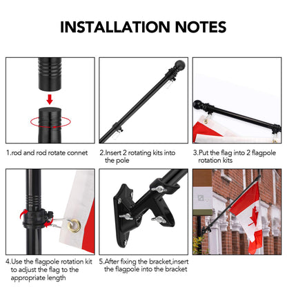 Yeesun Flag Pole,6FT Canada Flagpole with Mounting Bracket for 3’ x 5’ Canada Flag for House Porch & Outdoor Use,360° Tangle Resistant Technology and Wall Mount Flag Pole Kit (Without Flag,Black)