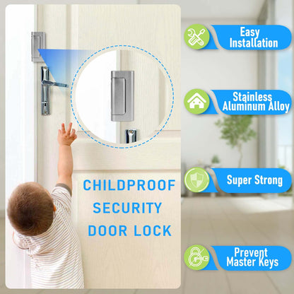 Steinwhale Home Security Door Reinforcement Lock 2Pack, Childproof Safety Door Lock Latch Inside Stopper, Add High Security to Prevent Home Unauthorized Entry, Aluminum Construction Finish