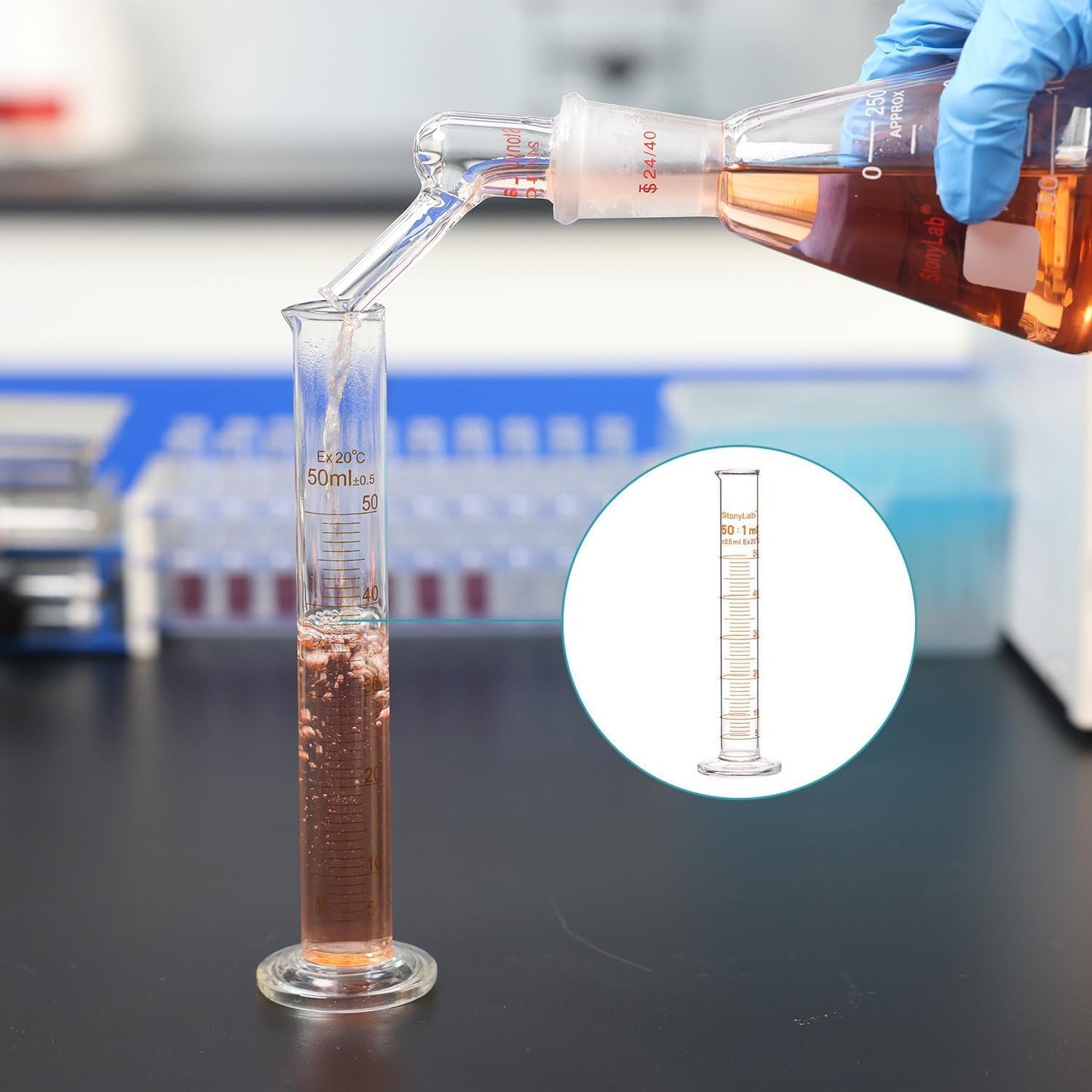 StonyLab 4-Pack Borosilicate Glass 10ml Heavy Wall Graduated Cylinder Measuring Cylinder, 10ml