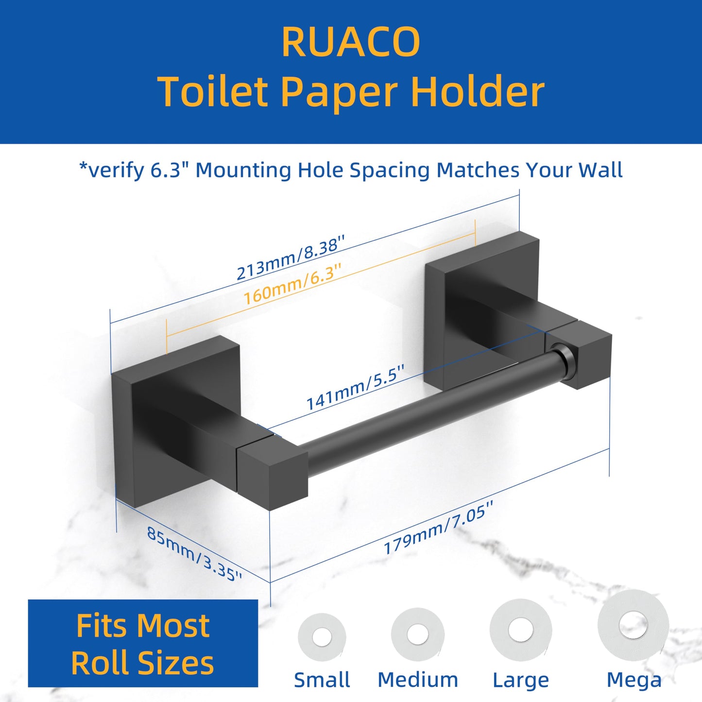 Ruacq Toilet Paper Holder Matte Black Double Post Pivoting Square Tissue Holders Roll Holder Hangers Toilet Paper Stand Stainless Steel and Zinc Alloy Modern Wall Mounted