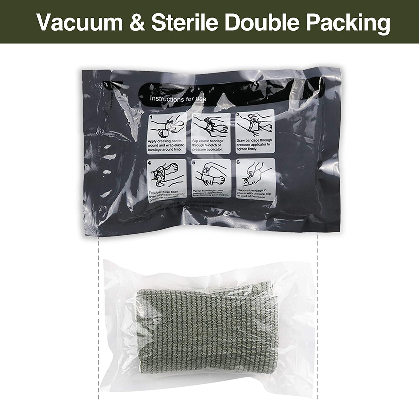 6" Israeli Bandage Vacuum Sterile Compression Bandages for Battle Wound Dressing Emergency Trauma, 2 Pack