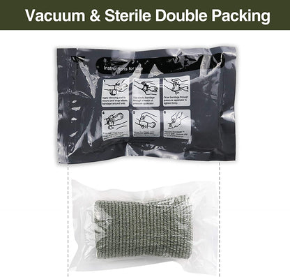 6" Israeli Bandage Vacuum Sterile Compression Bandages for Battle Wound Dressing Emergency Trauma, 2 Pack