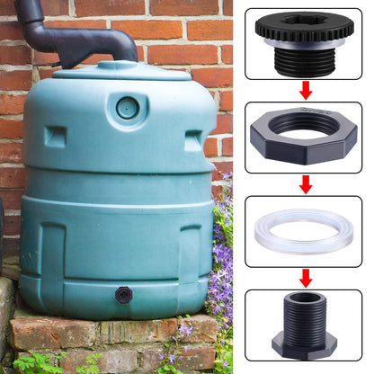 3/4 Inch Female PVC Bulkhead Fitting with Plug and Thick Silicon Seal Gasket, Rain Barrel Connector Kit with Plugs for Rain Barrels, Aquariums, Water Tanks, Tubs, Pools (4 Pack)