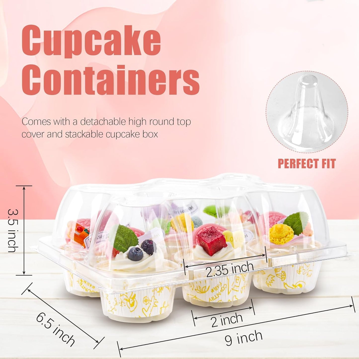 Valentines Gifts NPLUX 6 Count Cupcake Containers 30 Pack Cupcake Holders Clear Plastic Stackable Cupcake Boxes with Detachable Tall Dome Lids for 180 Cupcakes, BPA Free, Standard Size