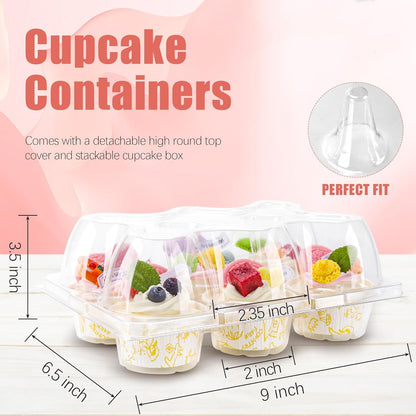 Valentines Gifts NPLUX 6 Count Cupcake Containers 30 Pack Cupcake Holders Clear Plastic Stackable Cupcake Boxes with Detachable Tall Dome Lids for 180 Cupcakes, BPA Free, Standard Size