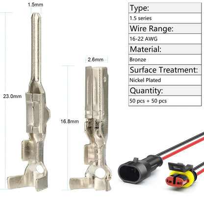 Twippo Automotive Electrical Pin Connectors Kit 1.5/1.8/2.5/2.8mm Non-Insulated Wire Connector Pins Wiring Harness Kit Crimp Terminal Pins for 22-12 Gauge Plug (440Pcs)