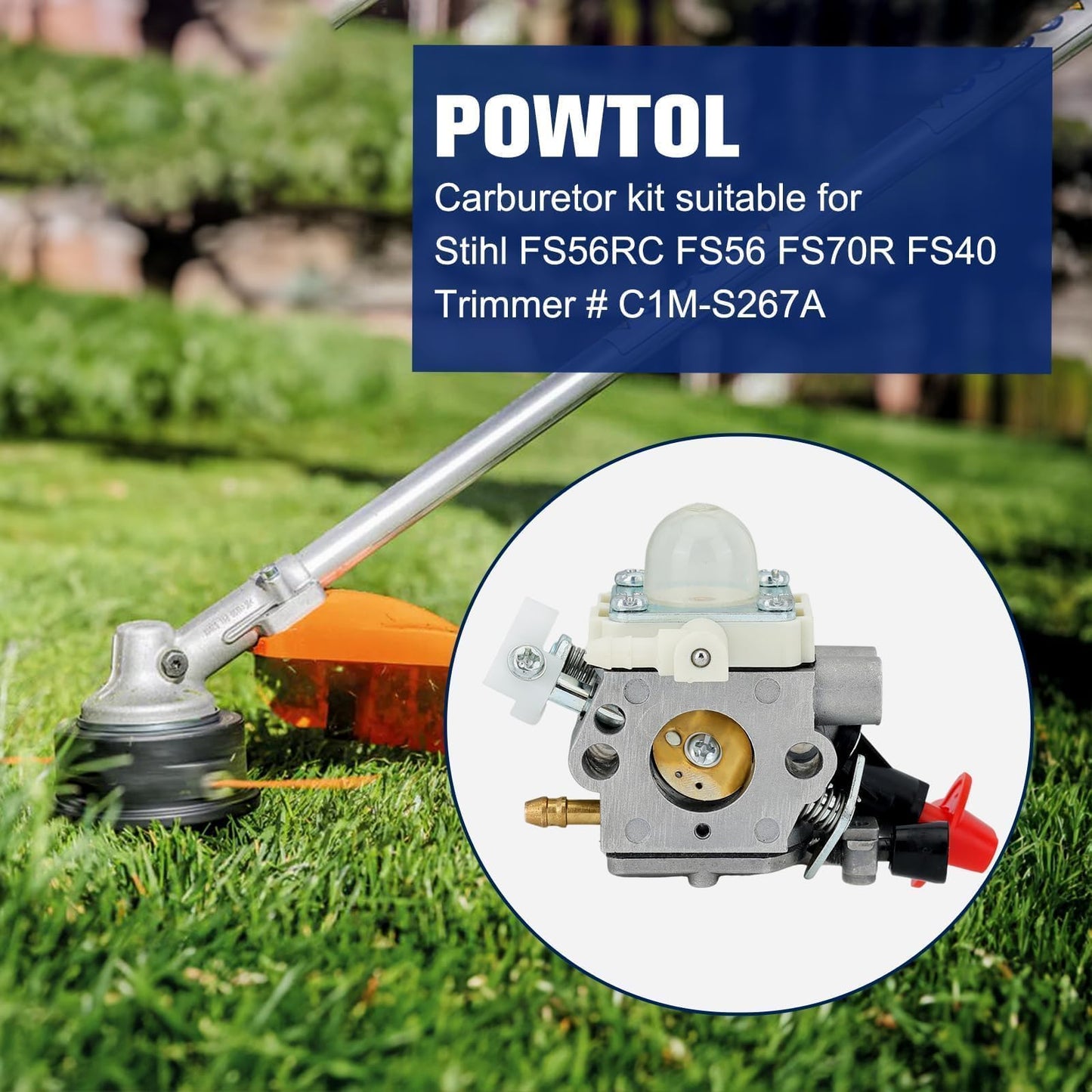 Powtol FS56RC Carburetor for Stihl FS 56 RC FS56 KM56RC FS70R FS70 FS70 FS40 FC70 HT56C FC56 KM56 FS50 HT56 Trimmer Weedeater Parts C1M-S267A