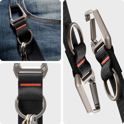 Spigen Life Carabiner Lanyard Keychain Strap for Keys ID Badge Wallet Holder and Everyday Carry Items Wristlet Keychain Ring Carabiner - Black