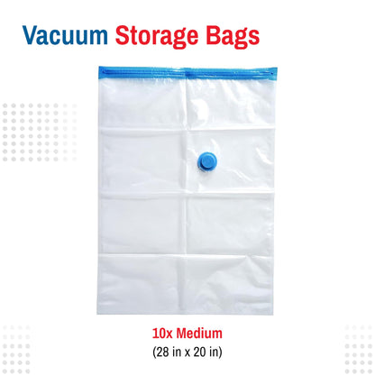 10-Pack Vacuum Storage Bags, Medium by Spacesaver - 70 x 50 cm Vacuum Seal Bags for Clothing, Blankets and Bedding - 80% More Storage - Triple Seal Valve Bag for Travel with Hand Pump Included