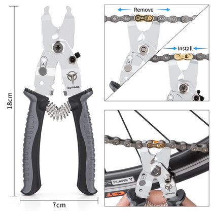 GEWAGE Bike Bicycle Pliers- 5 in 1 Bike Tool Kit for Cable Cutter/Chain Quick Link Switch/Cable Reaming/Spare Master Link/Inner Cap Clamp - Professional Bicycle Tool with Bicycle Missing Link